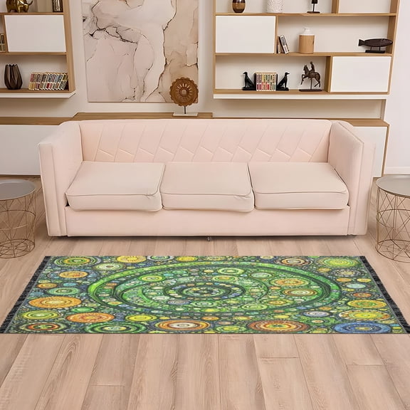 Green Circle Mandala 72x23.5" Bedroom Runner Rug, Durable and Non-Slip for Hallways and Living Rooms