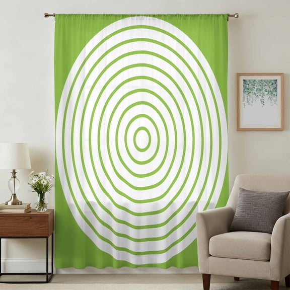 Green Circle Sheer Curtains 45 Inches Long, Farmhouse Striped Abstract Art Light Filering Curtains, Breathable Simi Curtain Privacy Drapes for Kitchen Bathroom Lightweight Small Window Treatment