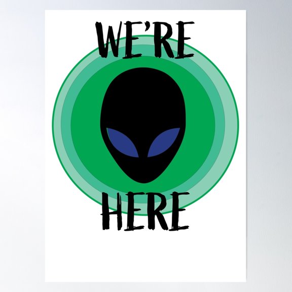 Green Circles Alien Head "We'Re Here" Poster Wall Art, Modern Wall Decor For Living Room Bedroom, 24x36 UNFRAMED
