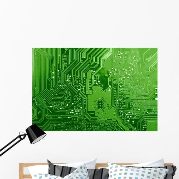 Green Circuit Board Wall Mural Decal Sticker, Wallmonkeys Peel & Stick Vinyl Graphic (48 in W x 32 in H)