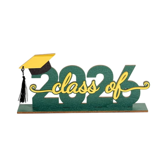 Green Class of 2026 Graduation Table Decor Wooden Sign with Gold Script Grad Cap Tassel for Graduation Party Supplies Photo Props Graduation Gift Green