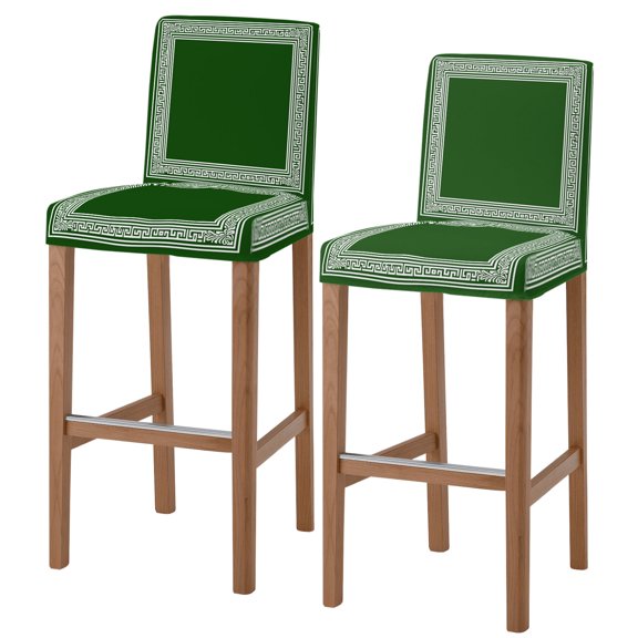 Green Classical Greek Back Key Pattern Border Bar Stool Covers with Backs Stretch Washable Bar Stool Chair Cover Slipcovers Removable Counter Stool High Chair Covers for Pub Dining Room Set of 2