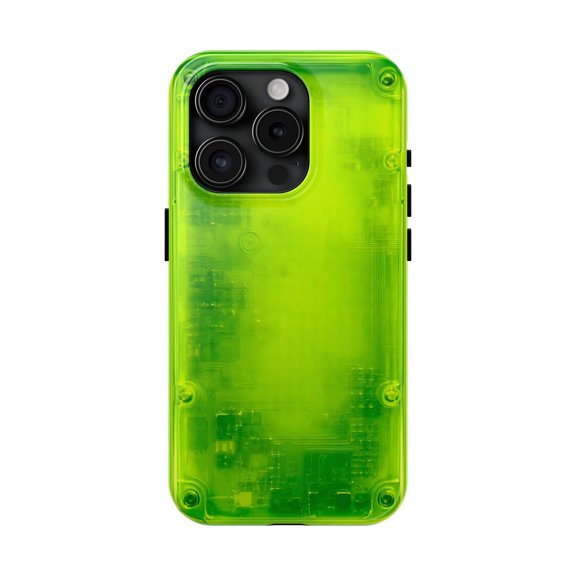 Green Clear Effect 90S Retro Tech Tough Phone Case, Dual-Layer Protective Cover for iPhone