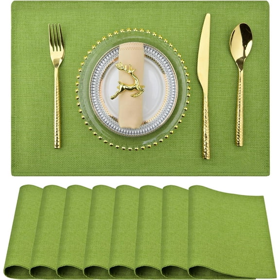 Green Cloth Placemats Set of 8 - Easy to Clean Fabric Table Placemats - Machine Washable Placemats- Heat Resistant Non-slip Table Mats (Grass green, 8)