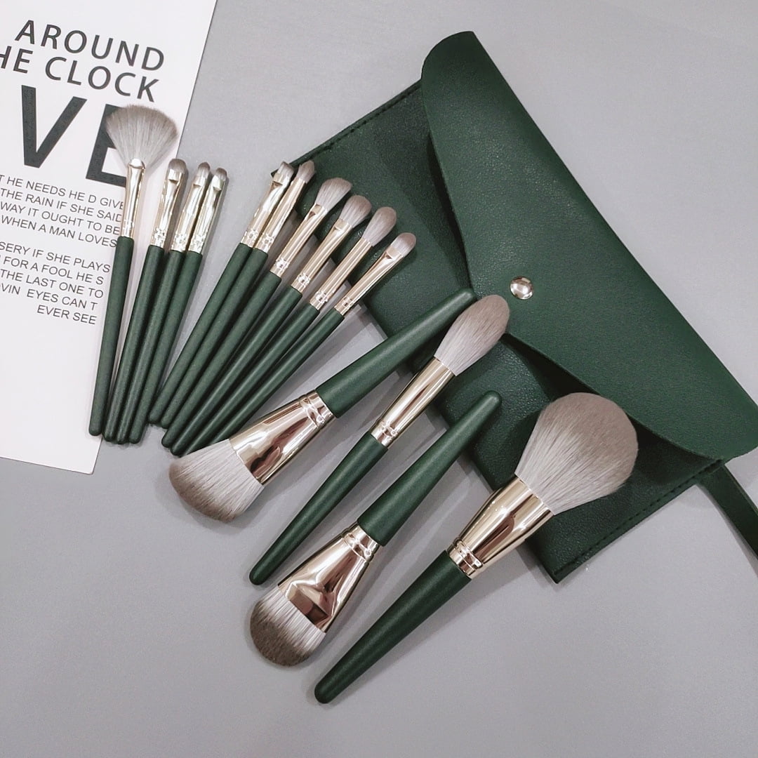 Green Cloud 14 makeup brush set for beginners super soft full set of
