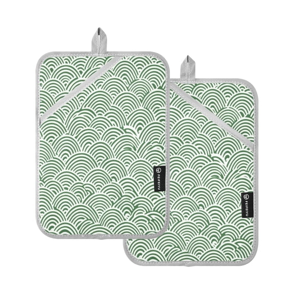 Green Cloud Scales 7x9.8in Pot Holder Set Heat-Resistant Oven Hot Pads Durable with Storage Loop