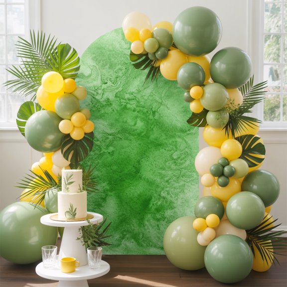 Green Clouds Arch Backdrop Cover, 4FT, Modern Abstract Art Fantasy Smoke Fog Spandex Arch Covers Double-Sided Backdrop for Wedding Birthday Party Photo Background Decoration