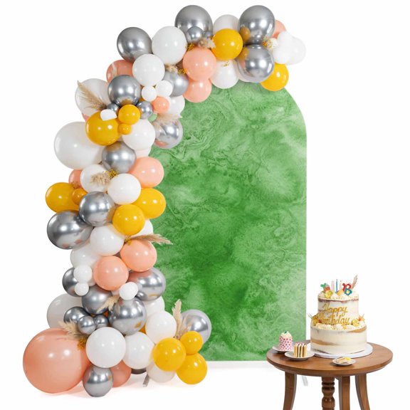 Green Clouds Arch Backdrop Cover 4FT Modern Abstract Art Fantasy Smoke Fog Spandex Fitted Arch Covers Stretchy Backdrop Decoration for Wedding Birthday Graduation Party