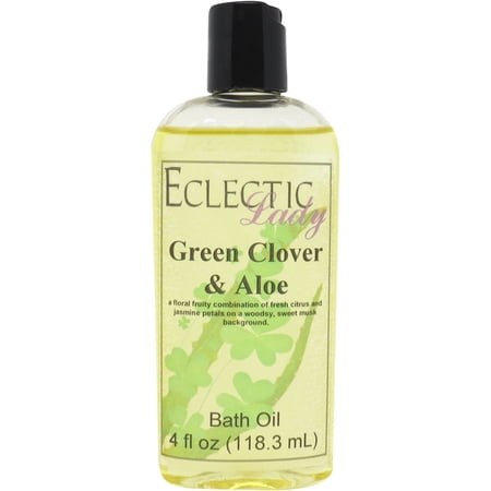 Green Clover And Aloe Bath Oil - Scented Body Oil - Relaxing & Moisturizing Bathing Oil - Fragrance Body Oil For Dry & Rough Sensitive Skin - 4 oz