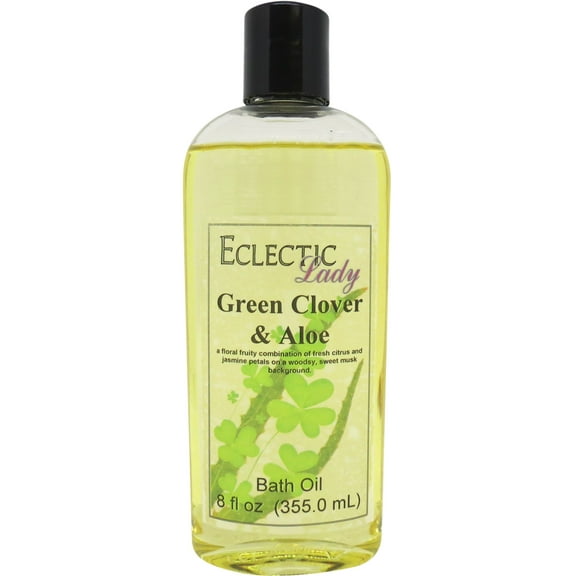 Green Clover And Aloe Bath Oil - Scented Body Oil - Relaxing & Moisturizing Bathing Oil - Fragrance Body Oil For Dry & Rough Sensitive Skin - 8 oz