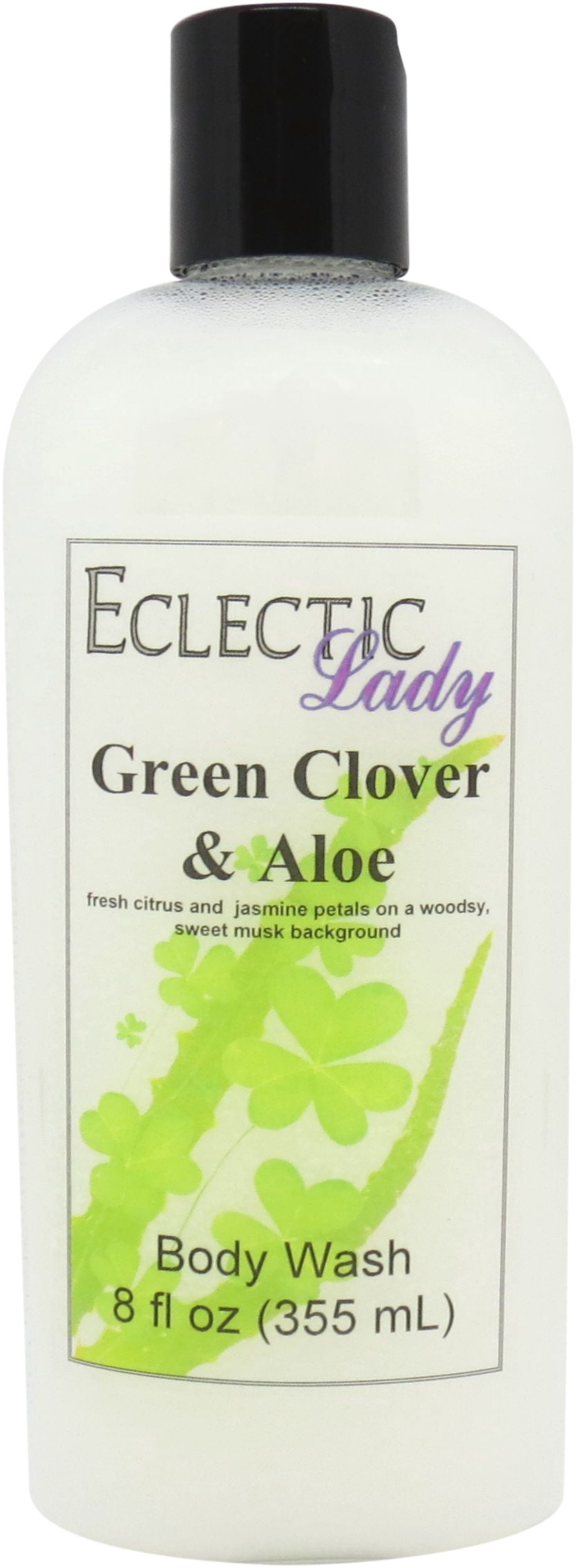 Green Clover And Aloe Body Wash by Eclectic Lady, Liquid Shower Gel for Women and Men, 8 Ounces
