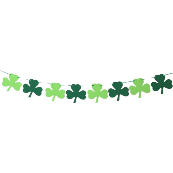 Green Clover Banner Pull Flag St. Patrick's Carnival Party Decoration Flag Party DIY Decoration Supplies(Non-woven Clover,Gradient Color)