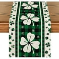 thumbnail image 1 of Green Clover Buffalo Plaid Shamrocks St.Patrick''s Day Table Runner, Seasonal Kitchen Dining Table Decoration for Indoor Home Party 13x72 Inch, 1 of 6