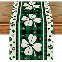 Green Clover Buffalo Plaid Shamrocks St.Patrick''s Day Table Runner, Seasonal Kitchen Dining Table Decoration for Indoor Home Party 13x72 Inch