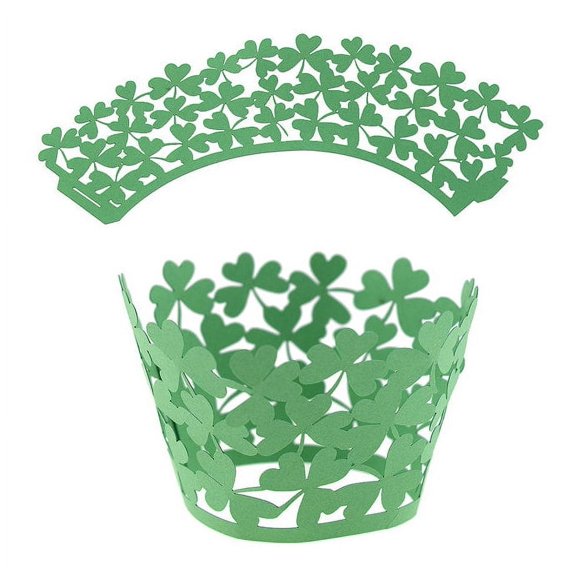 Green Clover Leaf Cupcake Wrappers (25pcs, Standard Size) Grease Resistant Cake Liners for Baking, Caking and Crafting by Bakell