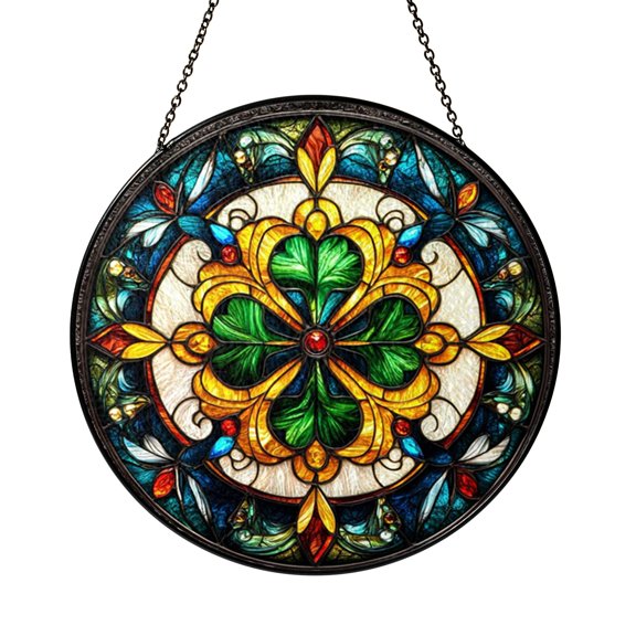 Green Clover Leaf Stained Glass Suncatcher – Nature Window Decor2101
