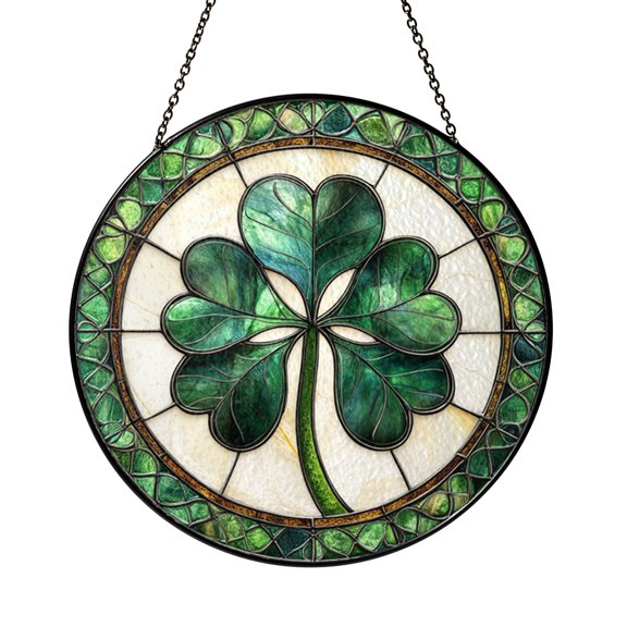 Green Clover Leaf Stained Glass Suncatcher Window Hanging Decor, Botanical Window Ornament With Clover Leaf Design