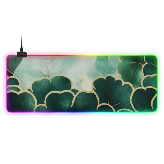 Green Clover Organic Material Wind RGB Gaming Mouse Pad Large Keyboard Mat Rubber Base 13 Light Modes