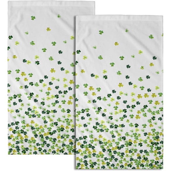 Green Clover Shamrocks Hand Towels Set of 2, Irish St. Patrick''s Day Microfiber Absorbent Kitchen Bathroom Face Tea Towel Dish Cloth for Holiday Home Decor