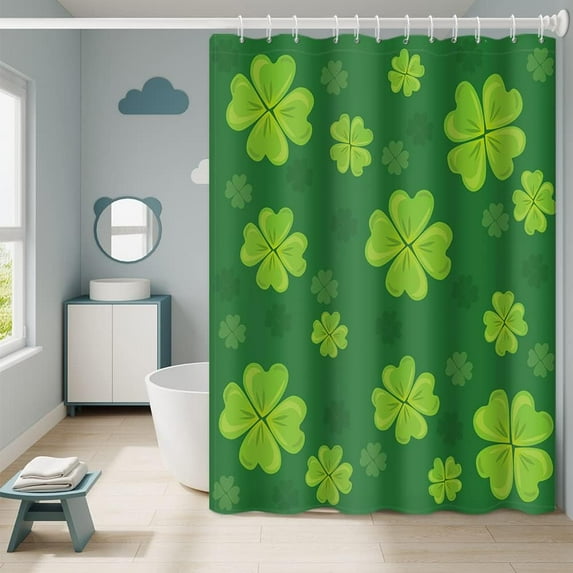 Green Clover Shower Curtain Irish Happy St. Patrick''s Day Lucky and Charm Shamrock Spring Holiday Waterproof Fabric Polyester Farmhouse Style Sets with 12 Hooks, 36x72 Inch, Green-9