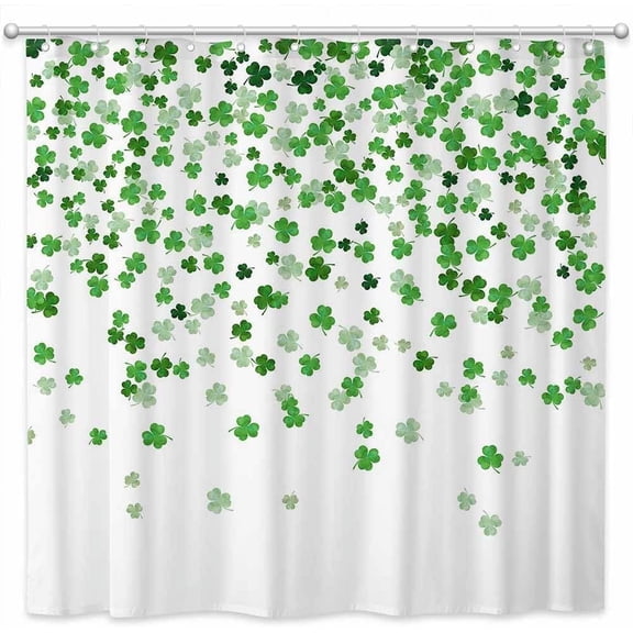 Green Clover Shower Curtain Spring Shamrock Leaves Bathroom Curtain Set Happy St. Patricks Day Polyester Fabric Bathtub Decor with 12 Hooks 72x72 Inches