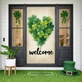 thumbnail image 1 of Green Clover St. Patrick's Day Banner Blue White Stripe Welcome Backdrop Golden Glitter Wooden Texture Background for St. Patrick's Day Party Festival Home Welcome, 1 of 9