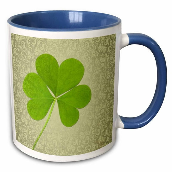 3drose, Green Clover - St. Patricks Day Art - Fun and Whimsical, 15oz Two-tone Blue Mug