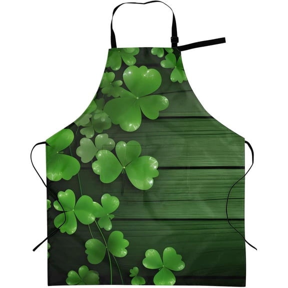 Green Clovers Wood Adjustable Apron with 2 Pockets, St Patrick''s Day Chef Bib Gift for Kitchen Cooking BBQ