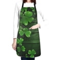 thumbnail image 1 of Green Clovers Wood Adjustable Apron with 2 Pockets, St Patrick's Day Chef Bib Gift for Kitchen Cooking BBQ, 1 of 7