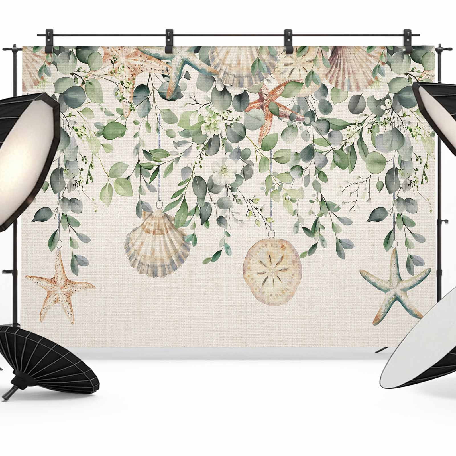 10x8ft photo backdrop, starfish coastal soft polyester... Green Coastal Backdrop for Photography,Fabric Photo Background Backdrop ...