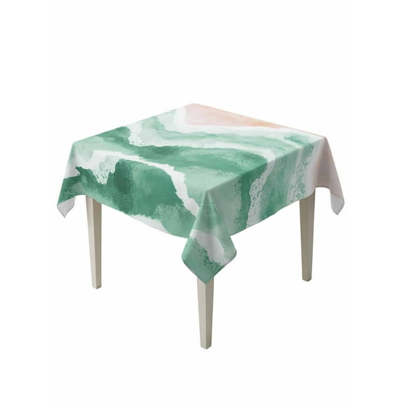 Green Coastal Beach Table Cloth, Modern Oil Painting Nautical Waterproof Tablecloth for Square Tables, Reusable Washable Fabric Table Cover for Restaurant Kitchen Dining Tables 54"x54"