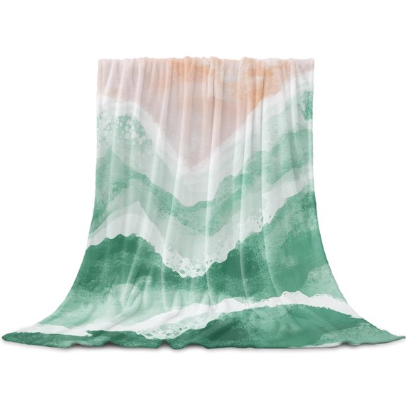 Green Coastal Beach Throw Blanket for Couch, Soft Lightweight Flannel Fleece Blanket, Modern Oil Painting Nautical Microfiber Plush All Season Decorative Blankets Gifts for Sofa Office Lap 30"x40"