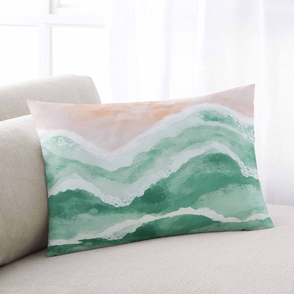 Green Coastal Beach Throw Pillow Covers, Modern Oil Painting Nautical Soft Breathable Pillow Cases with Invisible Zipper for Sleeping, Body Pillowcases for Couch Bed Sofa Chair 24x36 Inches