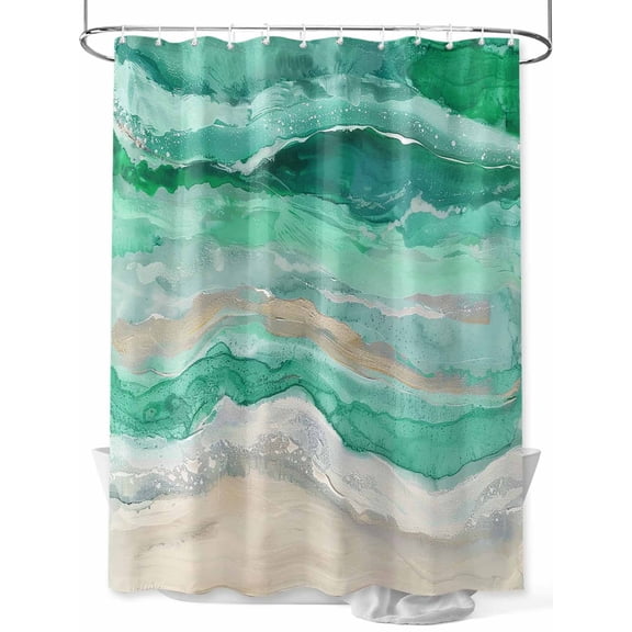 Green Coastal Extra Long Shower Curtain Set, Waterproof Shower Curtains for Bathroom, Summer Beach Nautical Abstract Art Washable Fabric Cloth Bath Curtain for Bathtub with Hooks 72x96 Inches