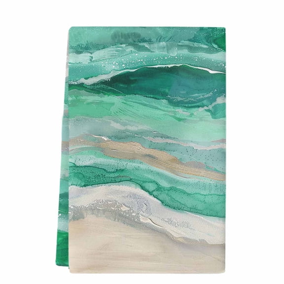 Green Coastal Kitchen Towels Set of 1, Absorbent Microfiber Dish Tea Towels with Hanging Loop, Summer Beach Nautical Abstract Art Resuable Hand Towel for Home Kitchen Cooking Cleaning 18"x28"