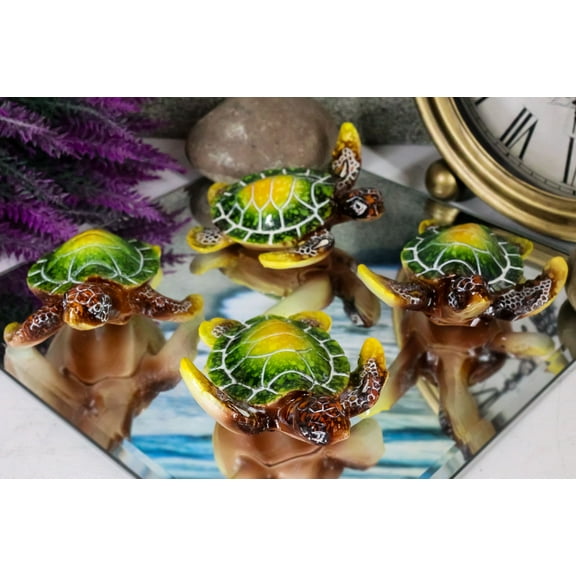 Green Coastal Ocean Marine Giant Sea Turtle Miniature Figurines Pack Of 4