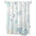 thumbnail image 1 of Green Coastal Ocean Shower Curtain, Coral Sea Lifes Bathroom Decor Curtains Set with Hooks, White Blue Waterproof Fabric Home Accessories， 72 X 78 Inch Long, 1 of 6