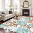 thumbnail image 1 of Green Coastal Seashells Area Rug 5x8 FT, Non Slip Bedroom Throw Carpet, Nautical Brown Coral Starfish Washable Soft Floor Carpet Non-Shedding Rug for Living Room Nursery Dorm Office, 1 of 9