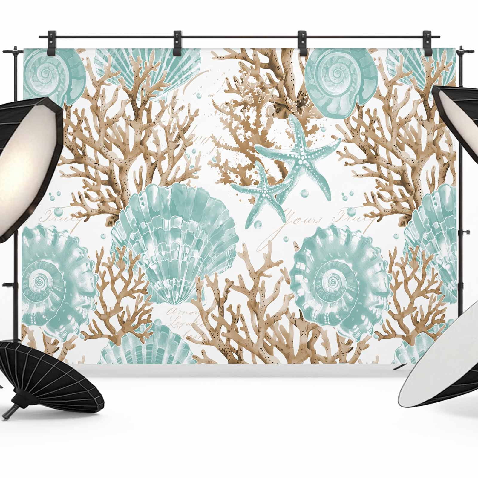 Shell Backdrop 2d Green Coastal Seashells Backdrop for Photoshoot,Photography Photo ...