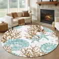 thumbnail image 1 of Green Coastal Seashells Large Round Rug 8 FT, Non Slip Living Room Area Carpet, Nautical Brown Coral Starfish Washable Soft Circle Rug Non-Shedding Floor Carpet for Bedroom Office Dining Room, 1 of 9