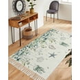 thumbnail image 1 of Green Coastal Washable Area Rug 3'x5',Summer Eucalyptus Leaves Beach Ocean Starfish Conch Woven Cotton Tassels Kitchen Rugs,Non Slip Indoor Door Mat Throw Carpet for Entryway Living Room Laundry Room, 1 of 9