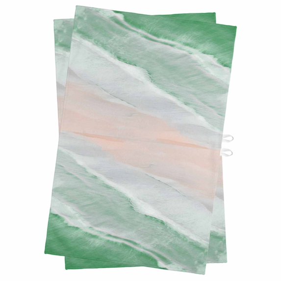 Green Coastal Wave Kitchen Towels Set of 2, Water Absorbent Dish Towel, Summer Modern Ocean Beach Decorative Hand Towels - Quick Drying Cloth for Cooking Baking, 18x28 Inch