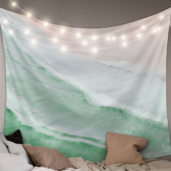 Green Coastal Wave Tapestry for Bedroom Wall Hanging Tapestry, Summer Modern Ocean Beach Ceiling Backdrop Tapestries Poster Blanket Wall Decor for Teens Room Living Room Dorm 51" x 59"