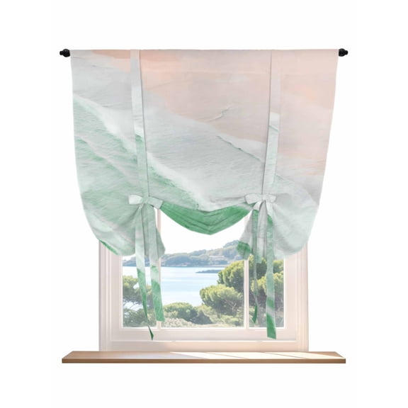 Green Coastal Wave Tie Up Curtains for Windows 45 Inch Length Balloon Curtains Kitchen Adjustable Balloon Window Shade Summer Modern Ocean Beach Tie Up Valance Bathroom Curtain Window 34"x45"