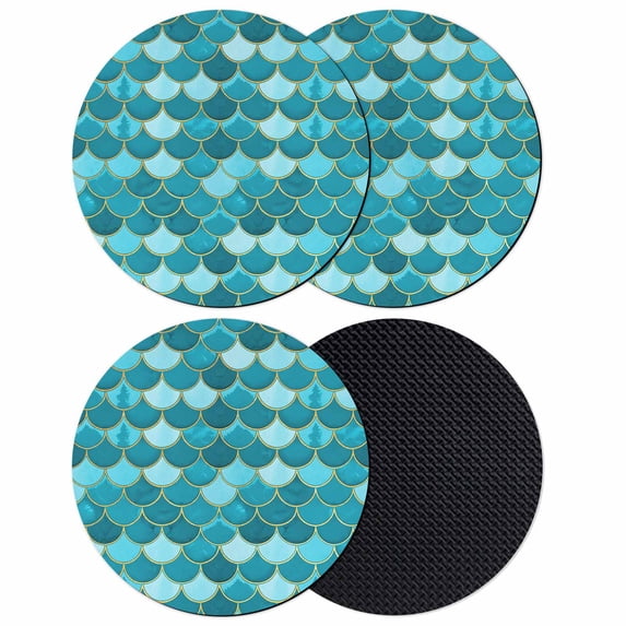 Green Coasters Set of 4, Absorbent Coasters for Drinks, Modern Geometric Fish Scale Abstract Moroccan Coaster for Desk Coffee Table Protection, Home Decor House Warming Gifts 4"