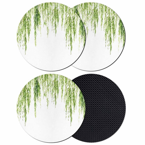 Green Coasters Set of 4, Absorbent Coasters for Drinks, Summer Botanical Leaves Watercolor Coaster for Desk Coffee Table Protection, Home Decor House Warming Gifts 4"
