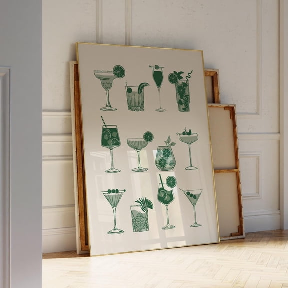 Green Cocktails Poster Cute Drinks Print Art, Trendy Wall Art Drinks Print, Retro Bar Cart Art Wine Prints For Kitchen Decor UNFRAMED PAPER POSTER, Home Decor, Vintage Gift, Living Room Dercor