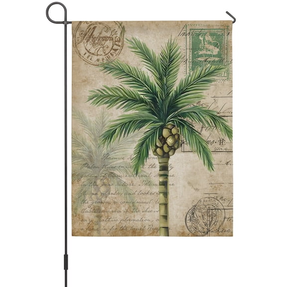 Green Coconut Tree House Flag 28 x 40 Inches, Rustic Tropical Botanical Summer Country Weather Proof Outdoor Patio Flags Double Sided Small House Decoration for Yard Lawn Outside Home