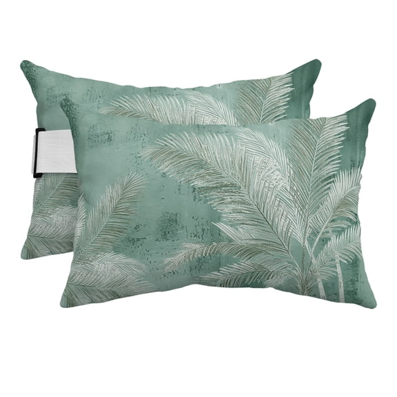 Green Coconut Tree Outdoor Pillows for Chaise Lounge Chair Beach Headrest Pillow Set of 2 Waterproof Lumbar Pillows with Insert&Strap Retro Botanical Tropical Palm Plants Pool Pillow 12"x20"