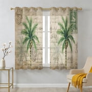Green Coconut Tree Sheer Curtains 45 Inch Long 2 Panels, Rustic Tropical Botanical Summer Country Light Filtering Semi Sheer Drapes Grommet Voile Window Curtain for Living Bedroom W42 x L45